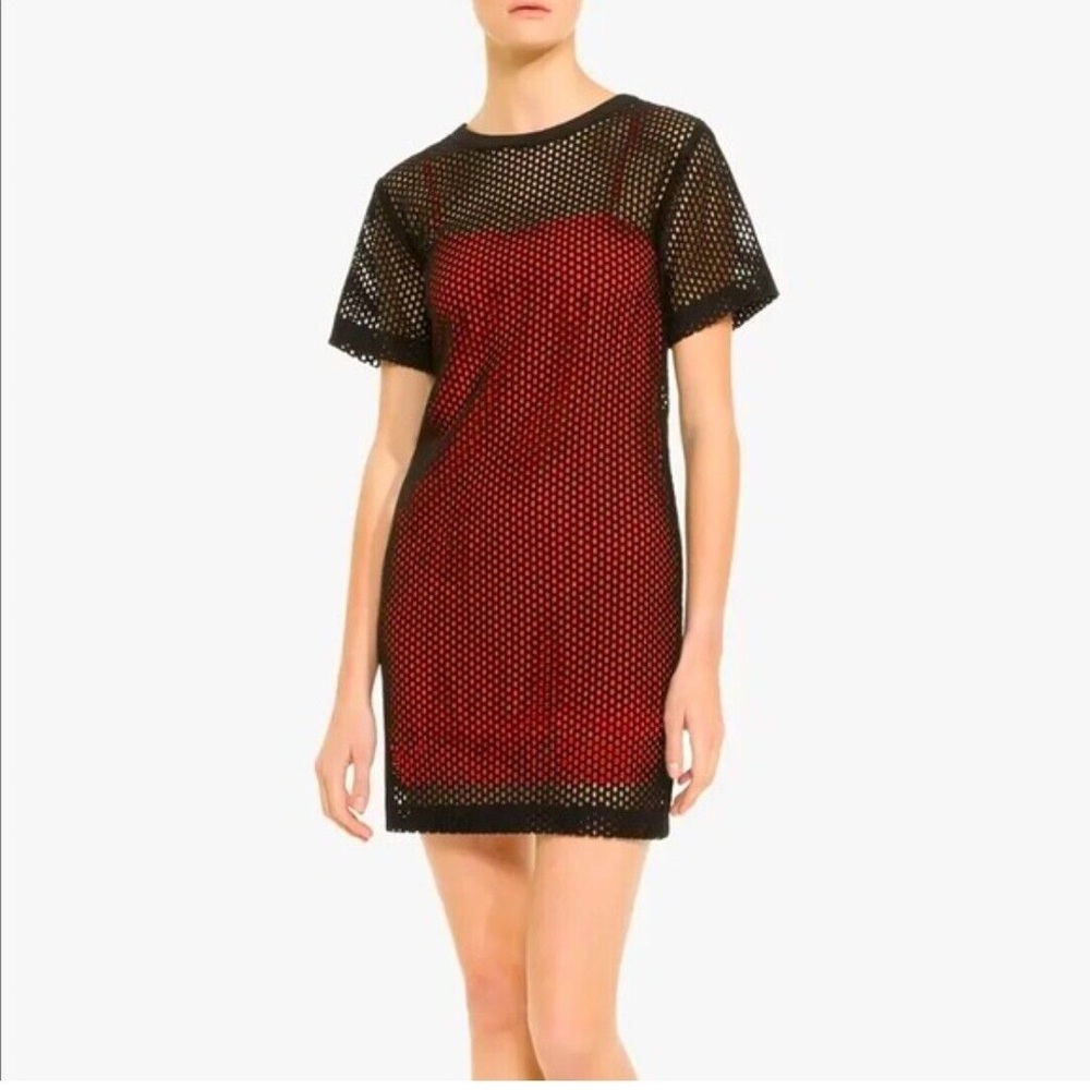 New Sandro Paris Black Mesh‎ Mini Dress With Red Slip Size 1 Small WHIMSYGOTH